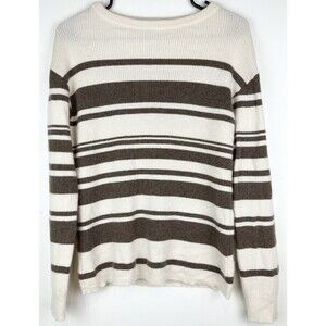 Garnet Hill 100% Cashmere Women's Striped Beige Brown Sweater, Extra Large, XL
